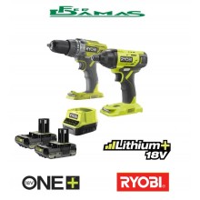 KIT TRAPANO A PERCUSSIONE 18V + AVVITATORE AD IMPULSI 18V RYOBI ART. R18CK2-2C20G (2 x 2.0 Ah)